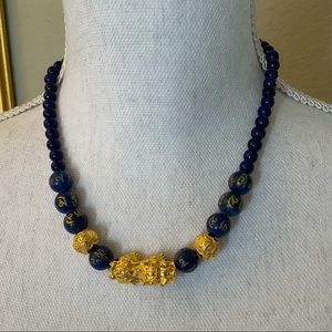 PI XIU LAPIS LAZULI BEADED NECKLACE